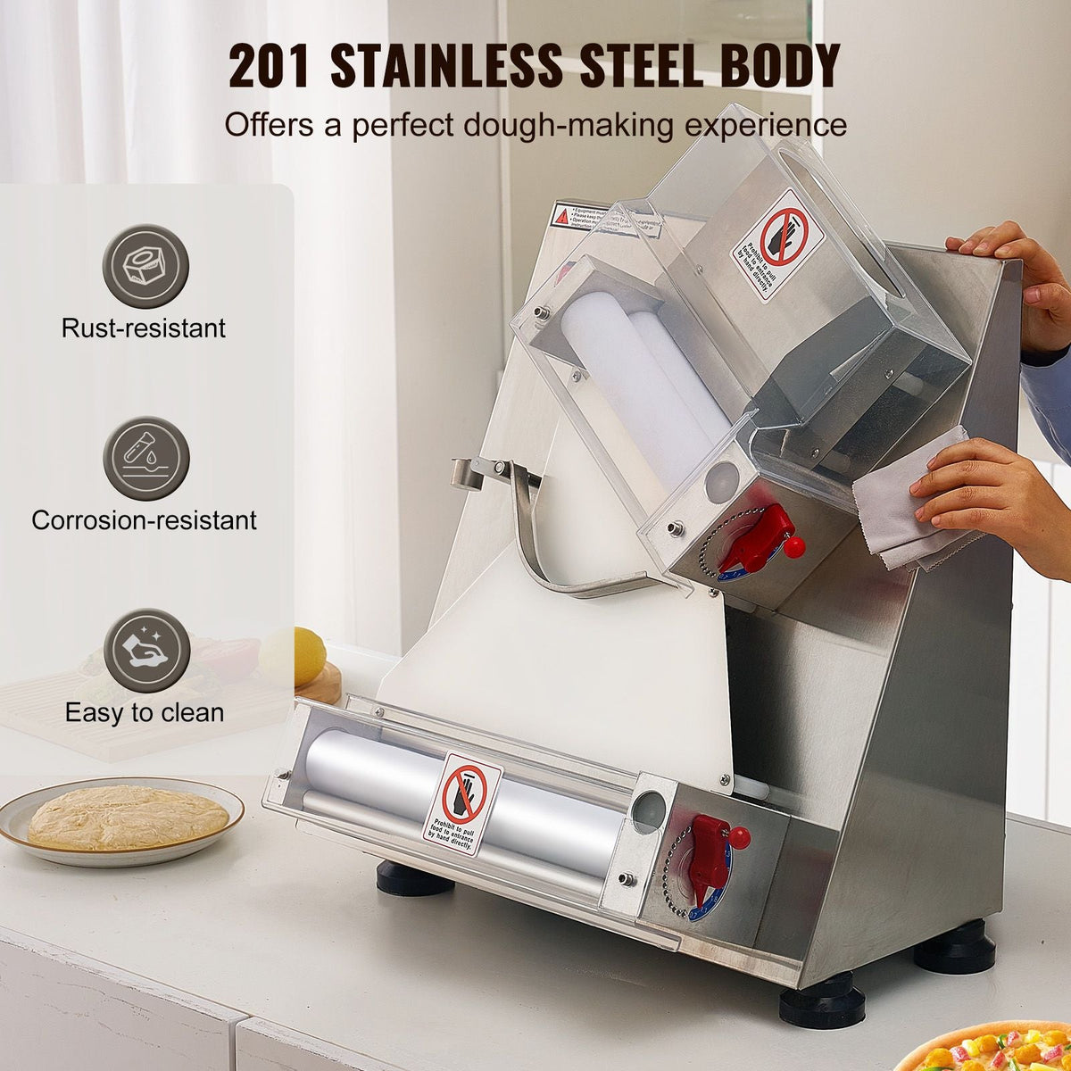 Pizza Dough Roller Sheeter, 3-12 Inch Automatic Commercial Pizza Press, 370W Electric 260 Per Hour Dough Roller, Stainless Steel Adjustable Thickness Dough Machine, for Pasta Maker Equipment