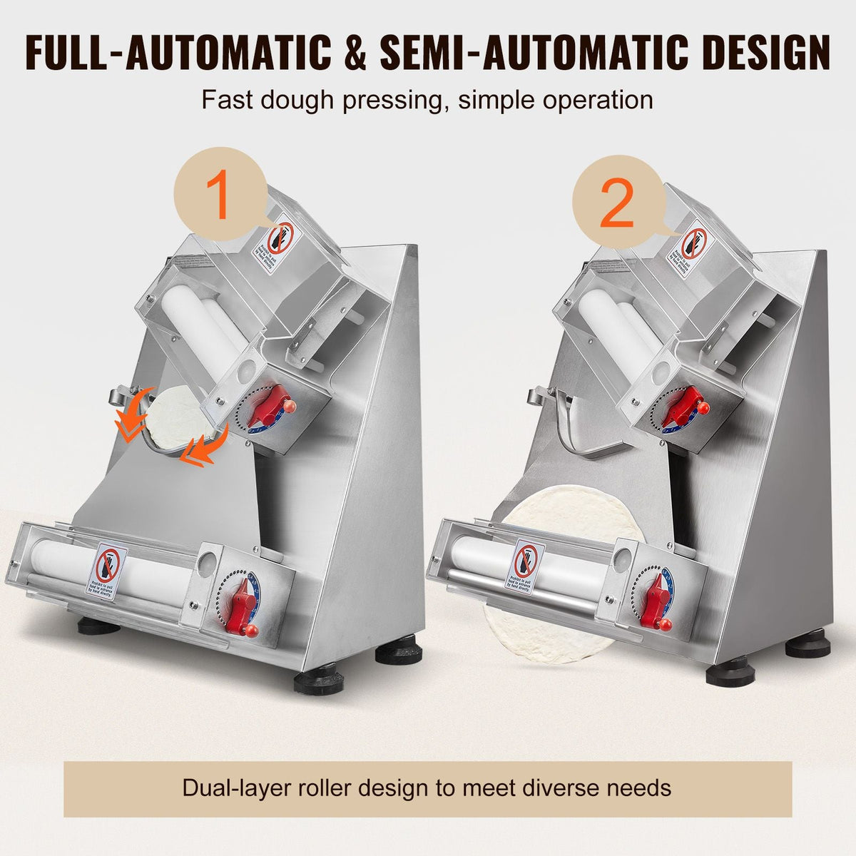 Pizza Dough Roller Sheeter, 3-12 Inch Automatic Commercial Pizza Press, 370W Electric 260 Per Hour Dough Roller, Stainless Steel Adjustable Thickness Dough Machine, for Pasta Maker Equipment