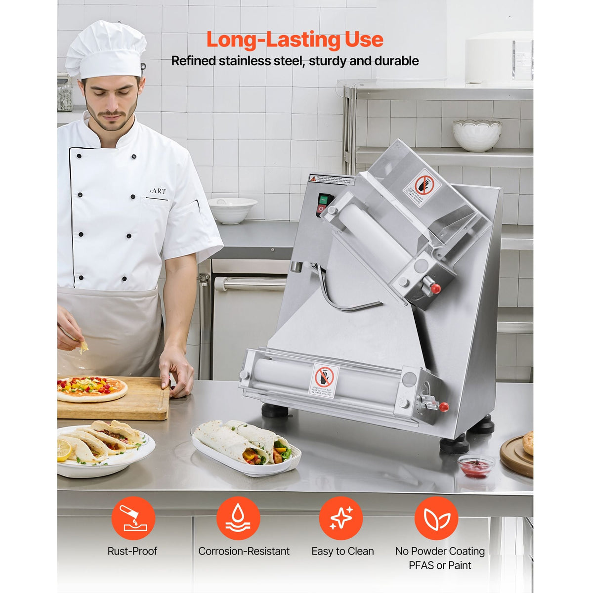 Pizza Dough Roller Sheeter, 3-14 Inch Automatic Stainless Steel Pizza Press, Commercial Electric 370W Pasta Maker Machine, 260 pcs Per Hour, Adjustable Thickness, with Dough Press Lid