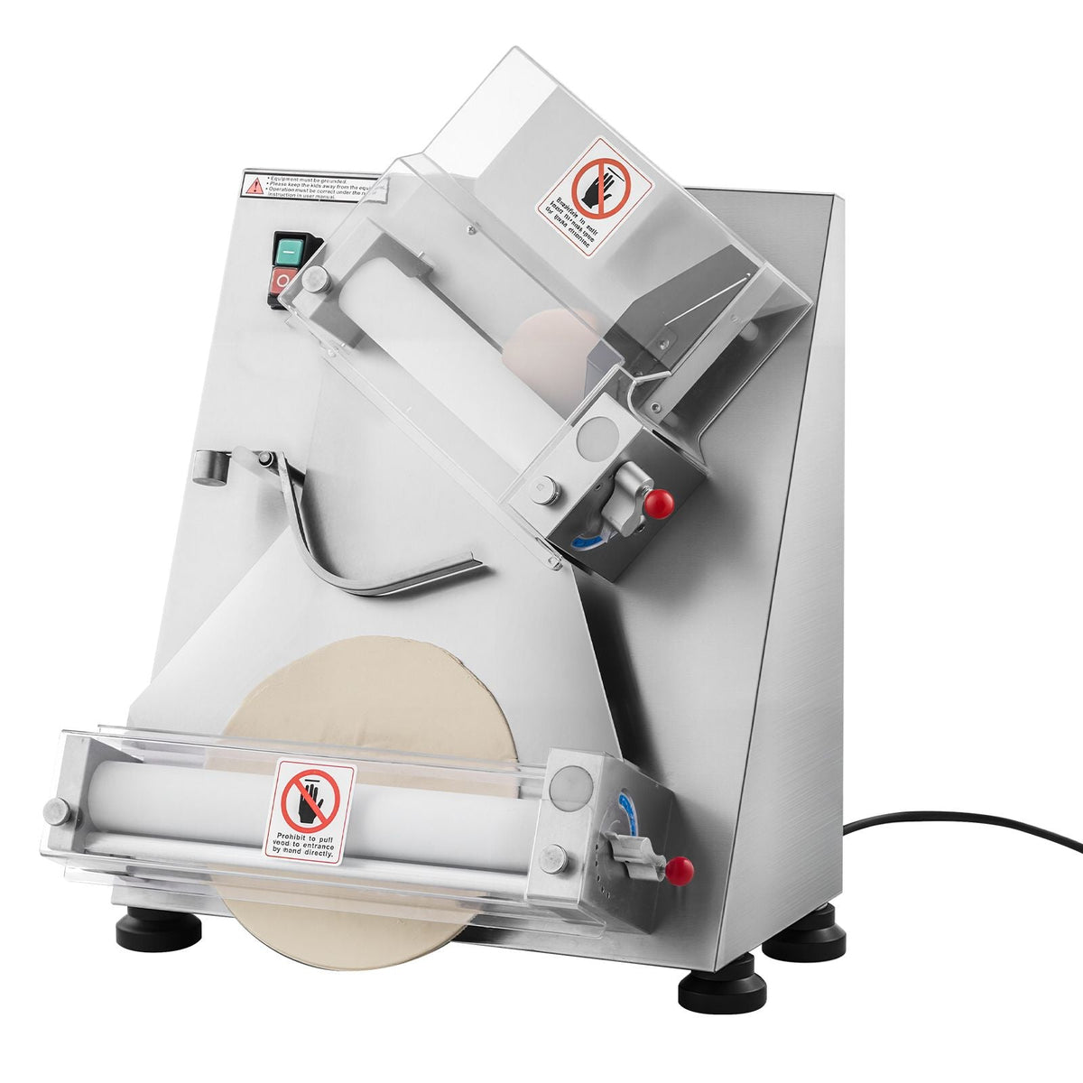 Pizza Dough Roller Sheeter, 3-14 Inch Automatic Stainless Steel Pizza Press, Commercial Electric 370W Pasta Maker Machine, 260 pcs Per Hour, Adjustable Thickness, with Dough Press Lid