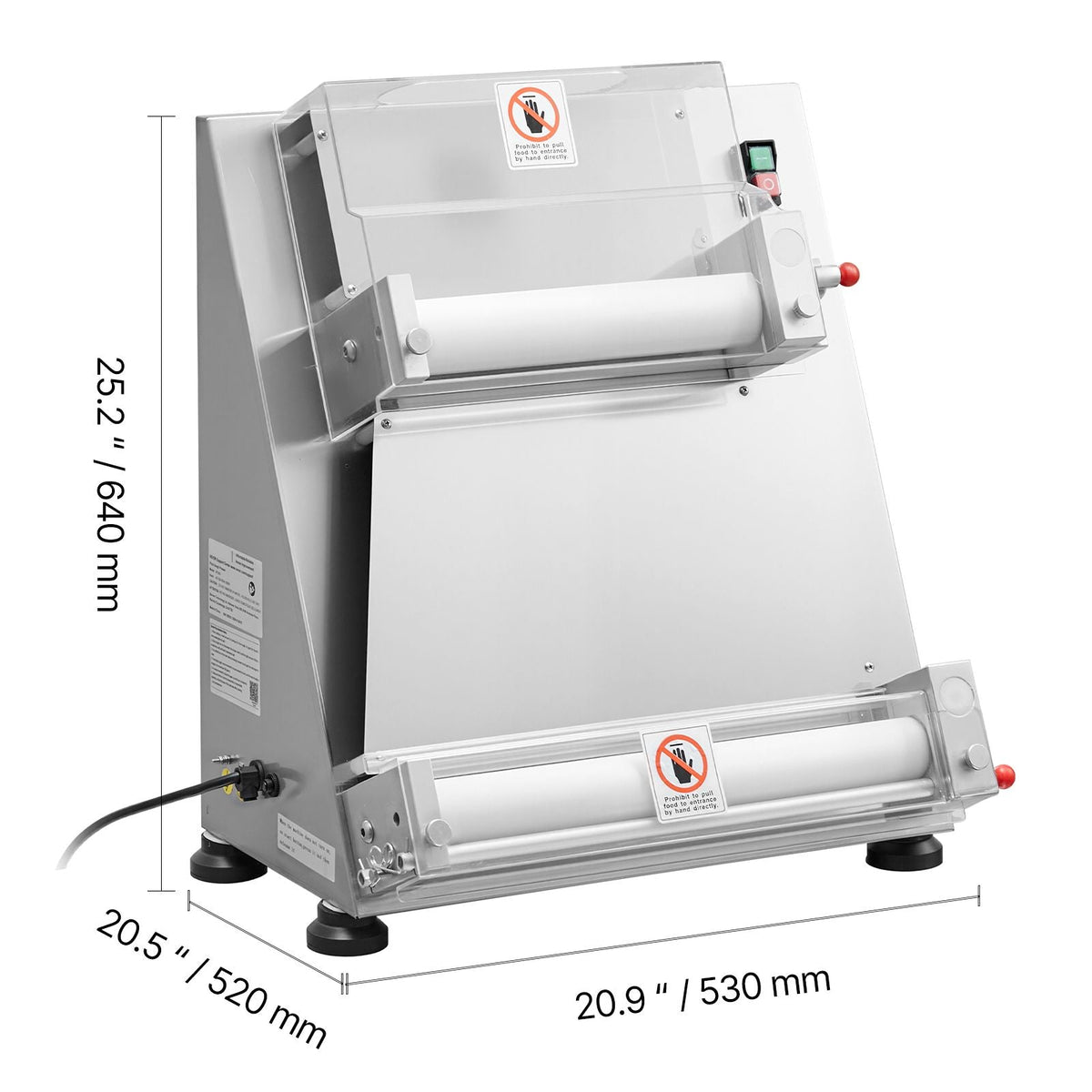 Pizza Dough Roller Sheeter, 3-16 Inch Semi-automatic Stainless Steel Pizza Press, Commercial Electric 390W Pasta Maker Machine, 260 pcs Per Hour, Adjustable Thickness, with Dough Press Lid