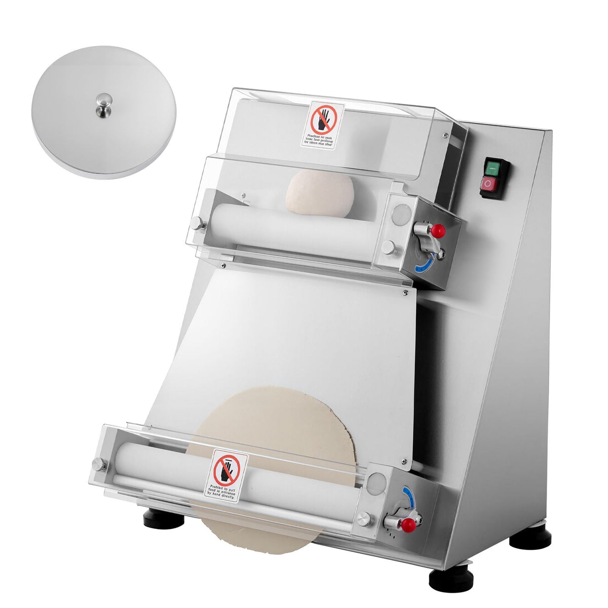 Pizza Dough Roller Sheeter, 3-16 Inch Semi-automatic Stainless Steel Pizza Press, Commercial Electric 390W Pasta Maker Machine, 260 pcs Per Hour, Adjustable Thickness, with Dough Press Lid