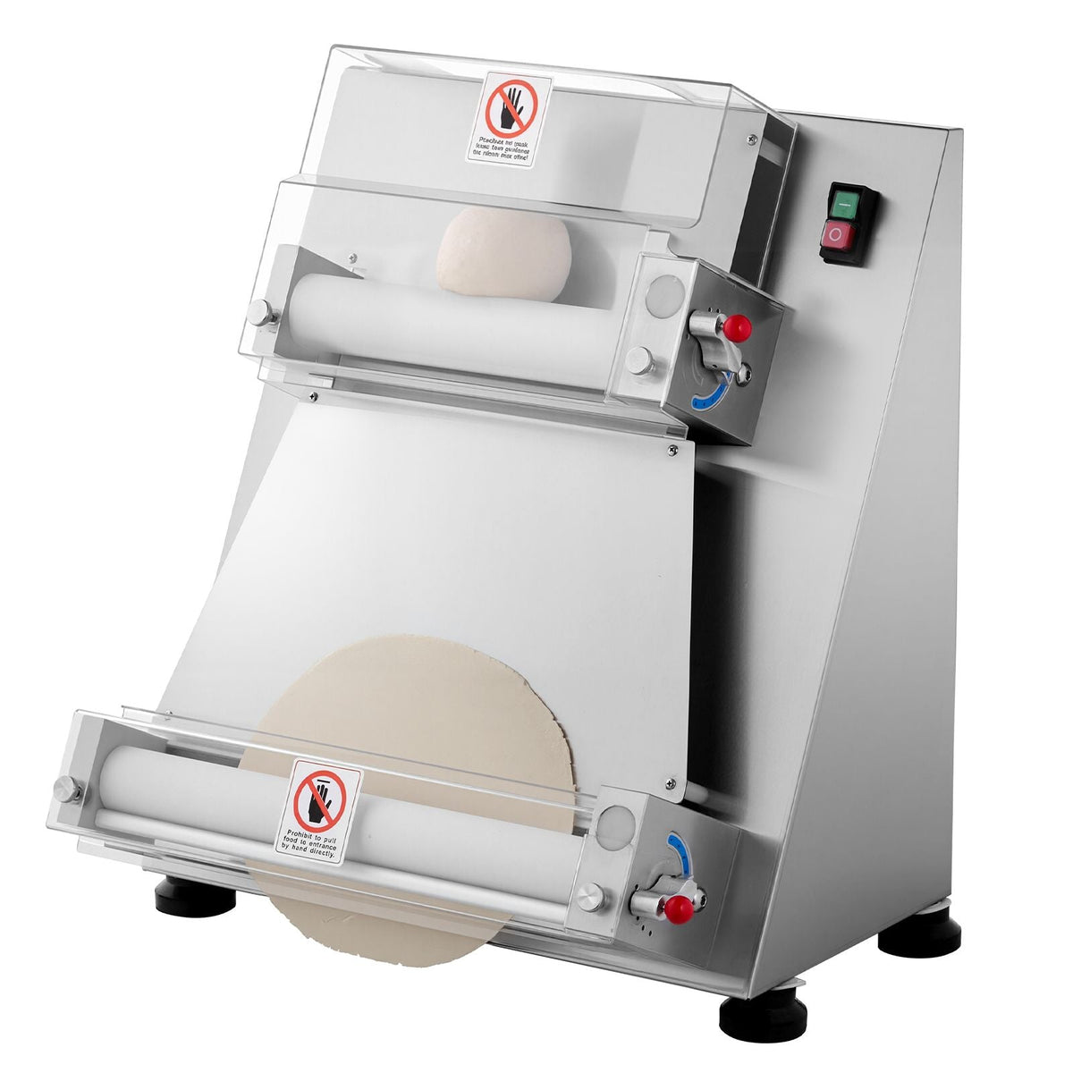Pizza Dough Roller Sheeter, 3-16 Inch Semi-automatic Stainless Steel Pizza Press, Commercial Electric 390W Pasta Maker Machine, 260 pcs Per Hour, Adjustable Thickness, with Dough Press Lid