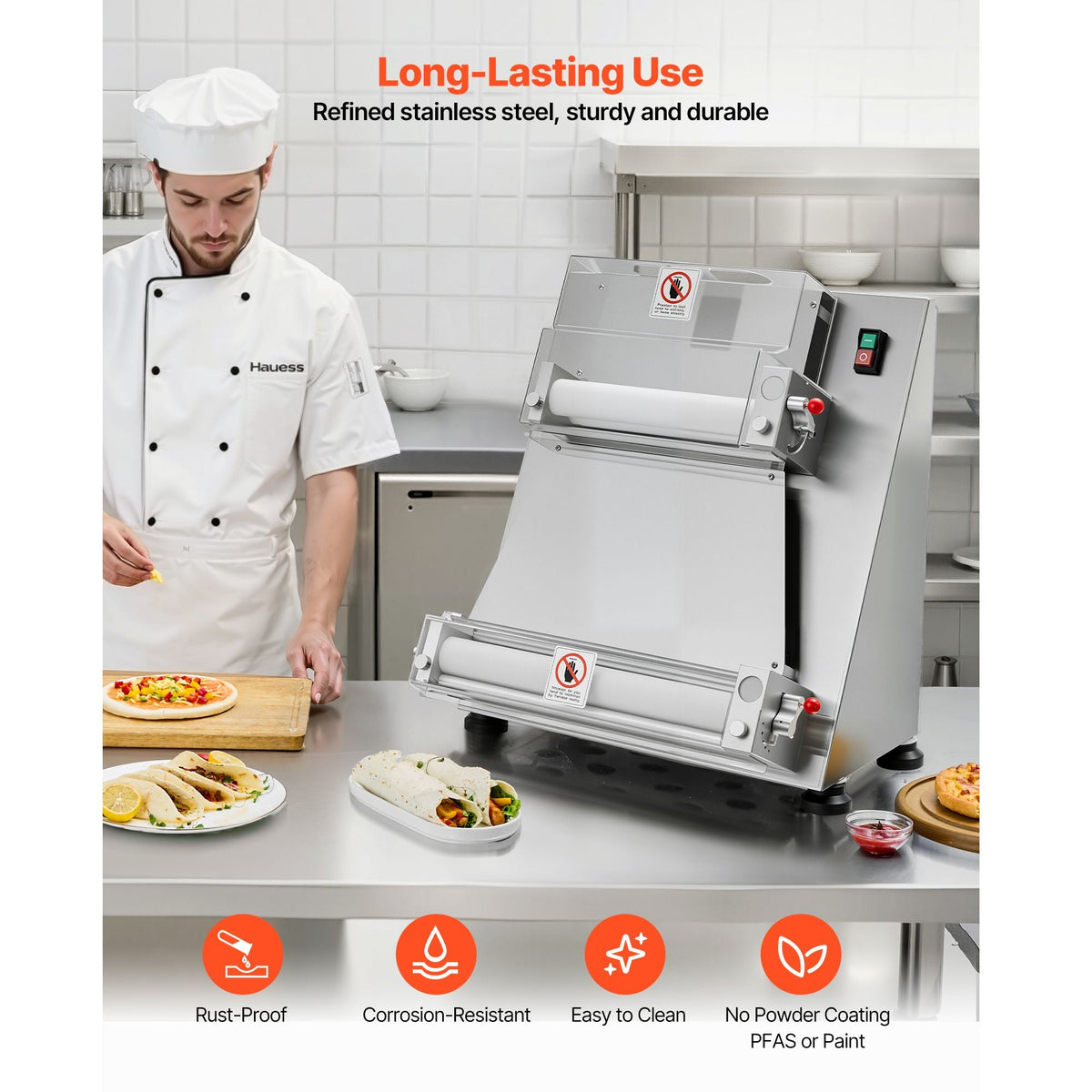 Pizza Dough Roller Sheeter, 3-16 Inch Semi-automatic Stainless Steel Pizza Press, Commercial Electric 390W Pasta Maker Machine, 260 pcs Per Hour, Adjustable Thickness, with Dough Press Lid