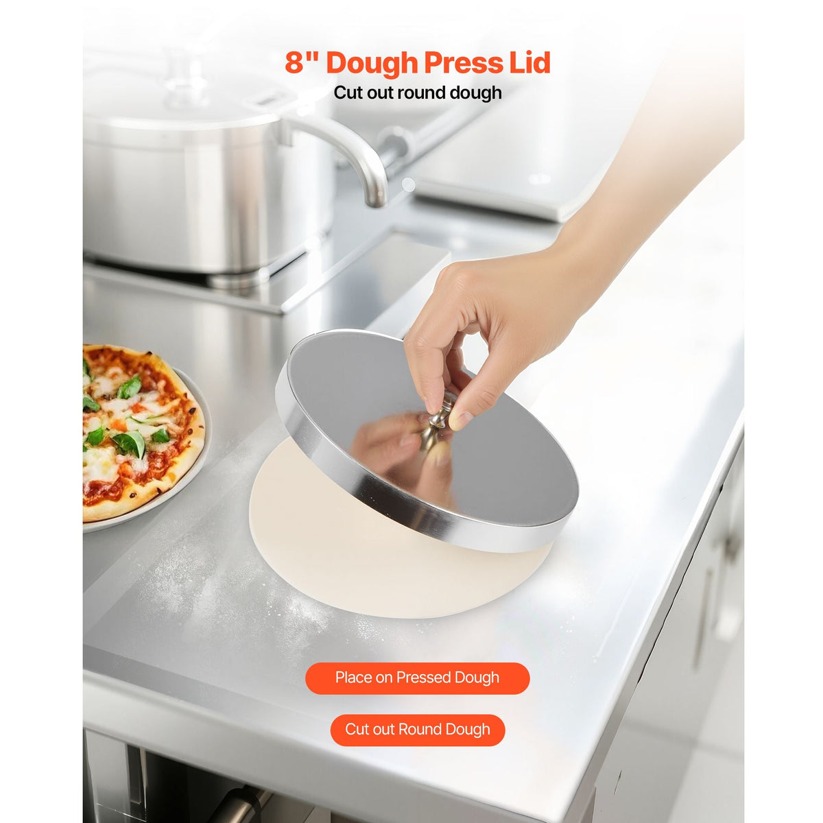 Pizza Dough Roller Sheeter, 3-16 Inch Semi-automatic Stainless Steel Pizza Press, Commercial Electric 390W Pasta Maker Machine, 260 pcs Per Hour, Adjustable Thickness, with Dough Press Lid