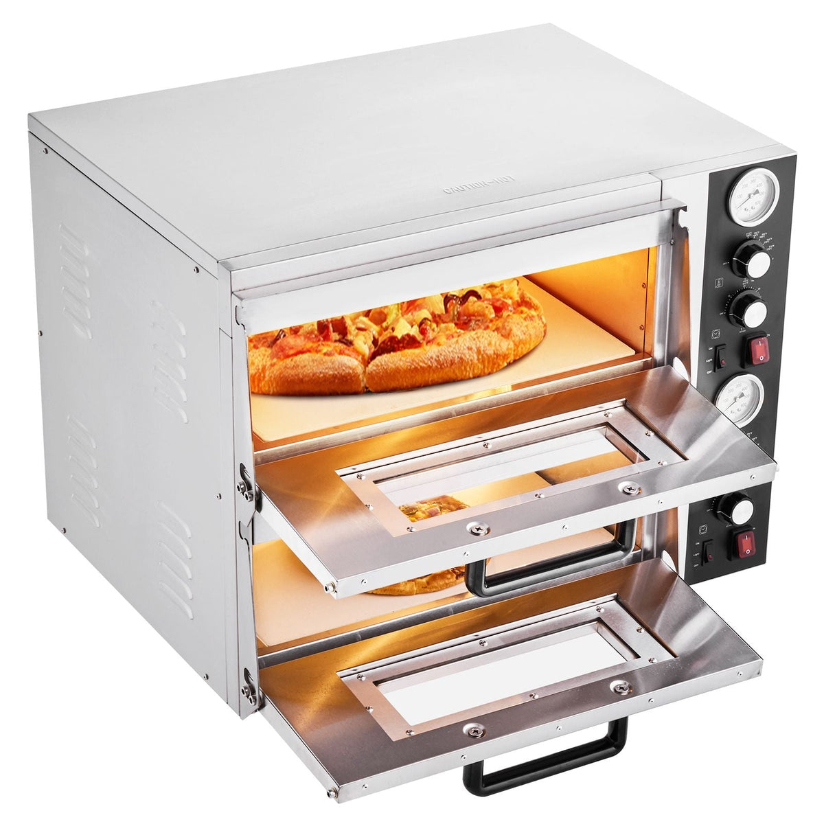 Pizza Oven Electric, 18" Double-Deck Commercial Countertop Pizza Oven, 842 Fahrenheit Max Temp, Indoor Pizza Maker with Thermometer, Independent Upper & Lower Temp Control & Timer