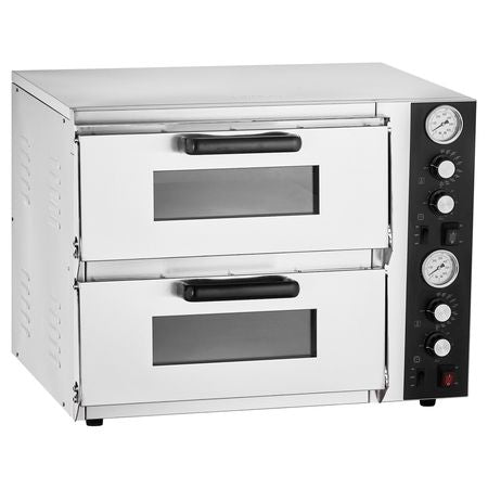 Pizza Oven Electric, 18" Double-Deck Commercial Countertop Pizza Oven, 842 Fahrenheit Max Temp, Indoor Pizza Maker with Thermometer, Independent Upper & Lower Temp Control & Timer