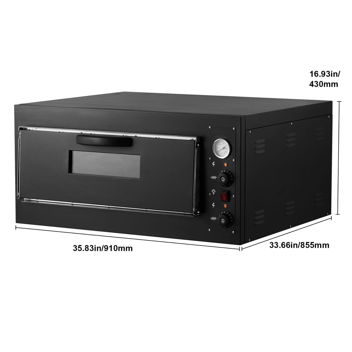 Pizza Oven Electric, 24" Commercial Countertop Pizza Oven, 842 Fahrenheit Max Temp, 4200W Indoor Pizza Maker with Thermometer, Dual Temp Control Knob, Even Heat Pizza Cooker