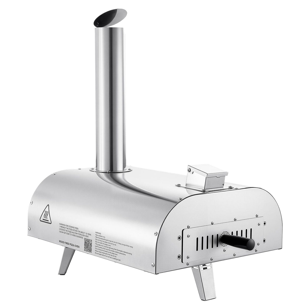 Pizza Oven Outdoor, 12" Pellet Pizza Oven, Portable Pizza-Stove with Built-in Thermometer, Wood Fired Stainless Steel Pizza-Maker, for Backyard, Camping, Pizza-Stone, Shovel, Carry Bag, Silver