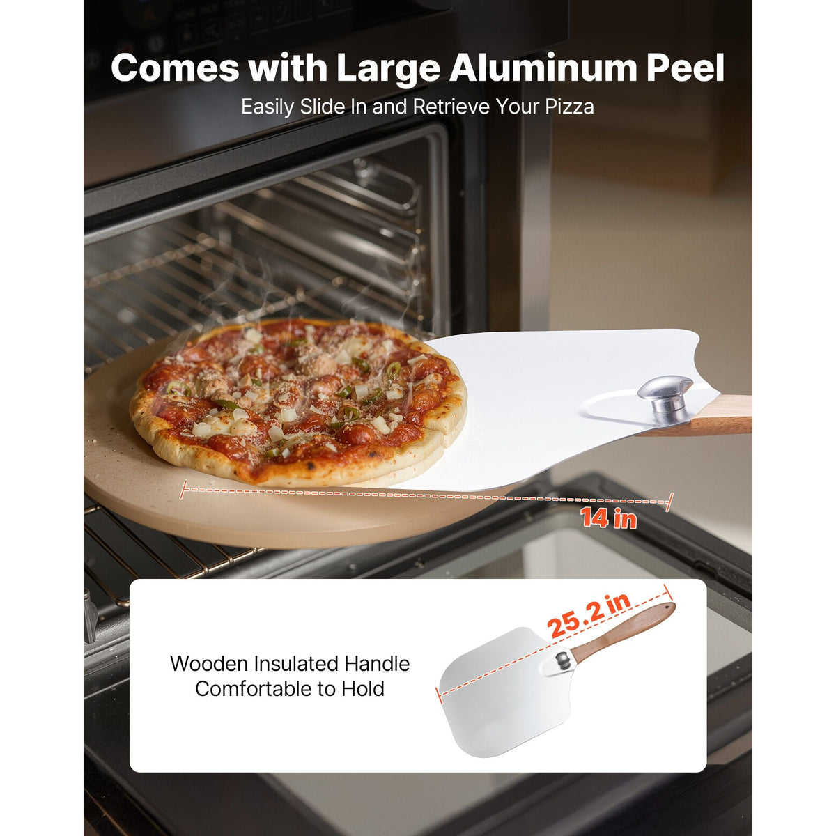Pizza Stone, 15 in Round Pizza Stone, 0.67 in Large Cordierite Baking-Stone with Metal Peel, Scrape, 1450Fahrenheit Heat-Resistant Cooking Stones, for Kitchen Oven, Baking Pizzas, BBQ Grilling