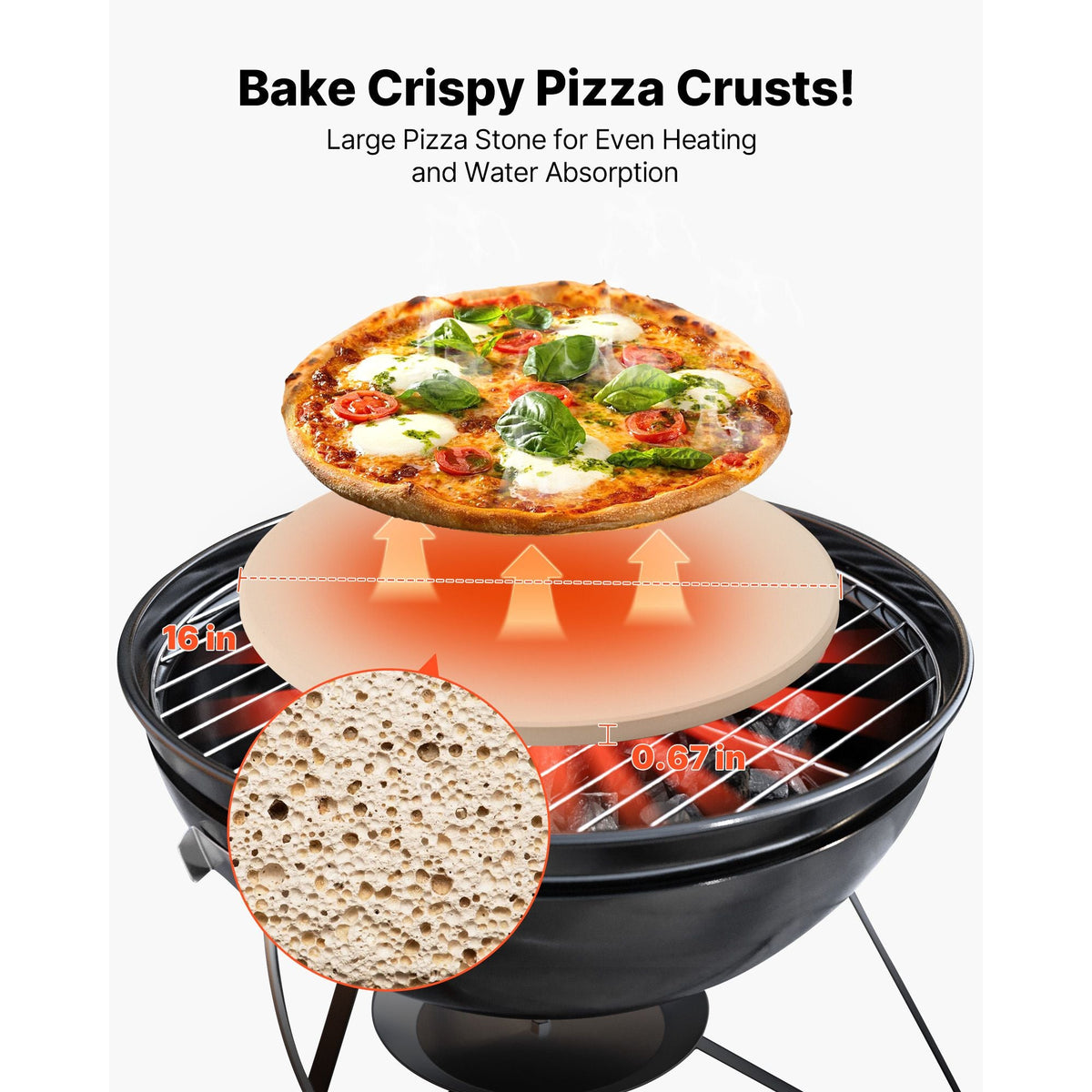 Pizza Stone, 16 in Round Pizza Stone, 0.67" Thick Extra Large Baking-Stone with Rack Stand, 1450 Fahrenheit Heat-Resistant Cooking Stones, for Kitchen Oven, Baking Pizzas, BBQ Grill