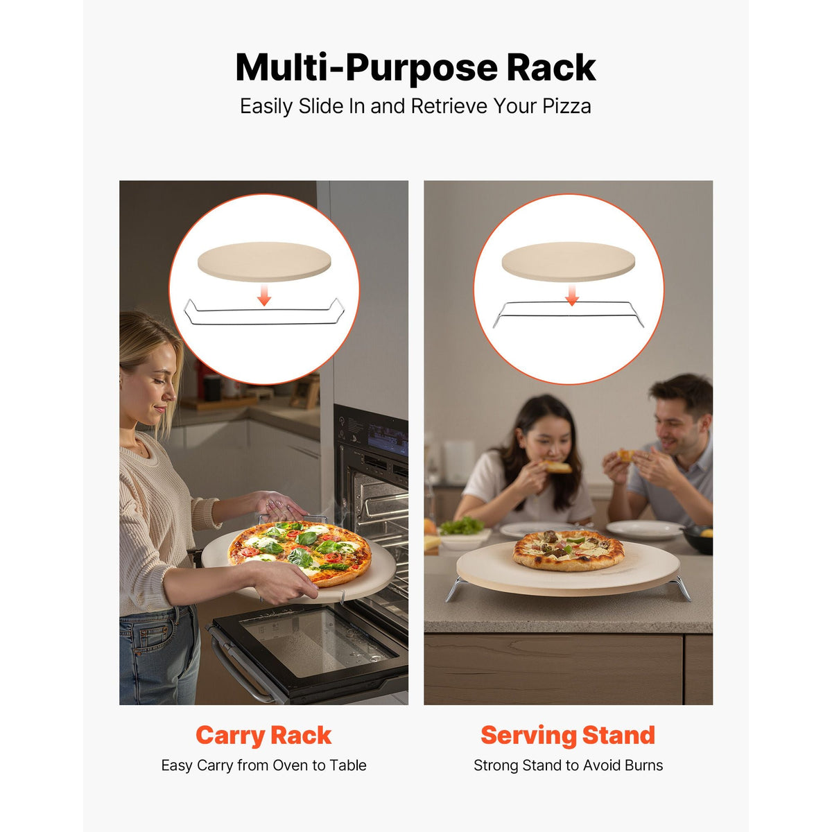 Pizza Stone, 16 in Round Pizza Stone, 0.67" Thick Extra Large Baking-Stone with Rack Stand, 1450 Fahrenheit Heat-Resistant Cooking Stones, for Kitchen Oven, Baking Pizzas, BBQ Grill