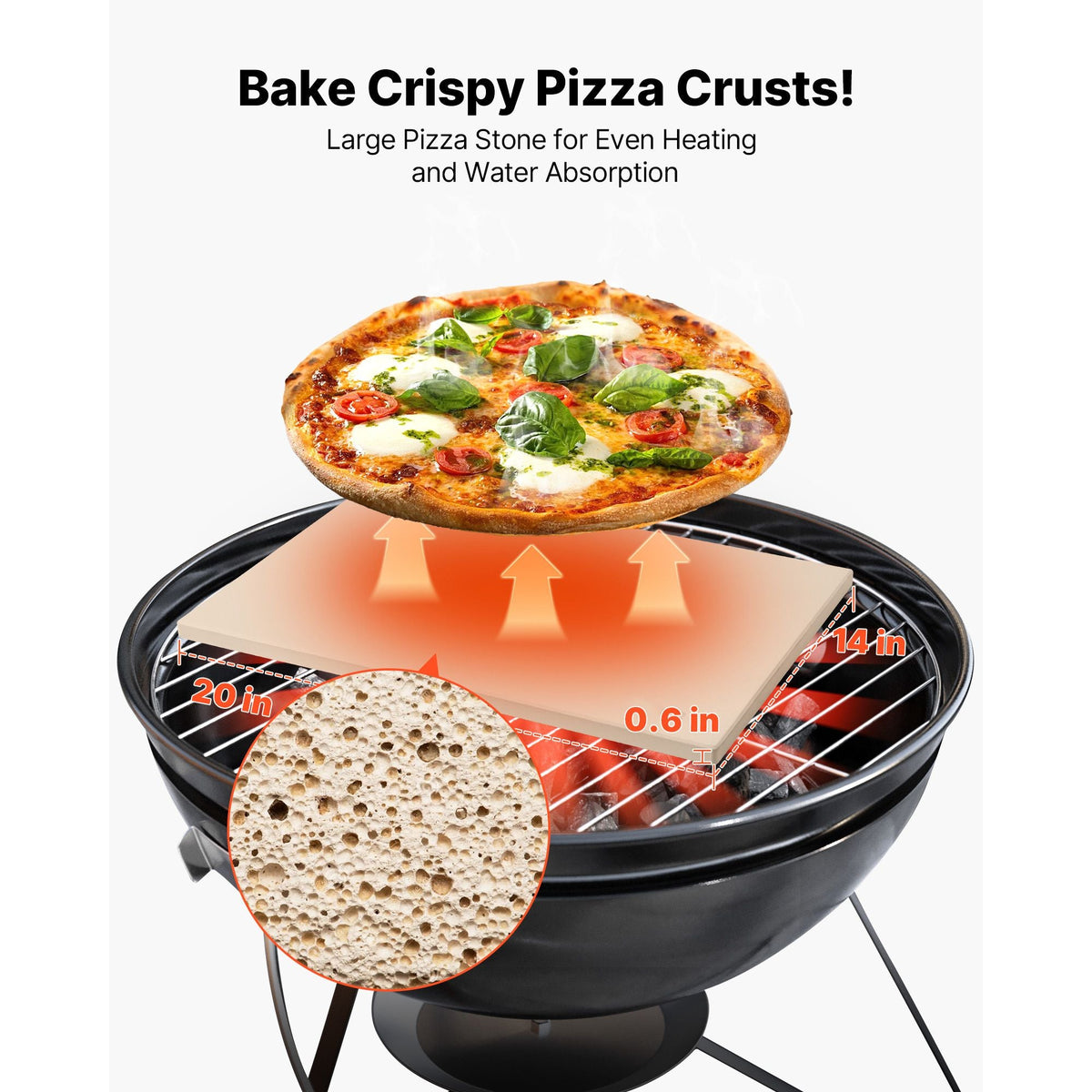 Pizza Stone, 20 x 14 x 0.6 in Rectangular Cordierite Pizza Stone, 1450Fahrenheit Heat-Resistant Cook Stone, Extra Large Baking-Stone with Metal Peel, Scraper, for Kitchen Bake Oven, BBQ Grill