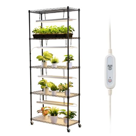 Plant Shelf with Grow Light, 5-Tier Indoor Plant Stand, 71 in Tall Plants Display Rack with Wheels & 4/9/14H Timer, 80W T5 LED Full Spectrum Grow Lights, Flower Pot Holder for Seed Starting