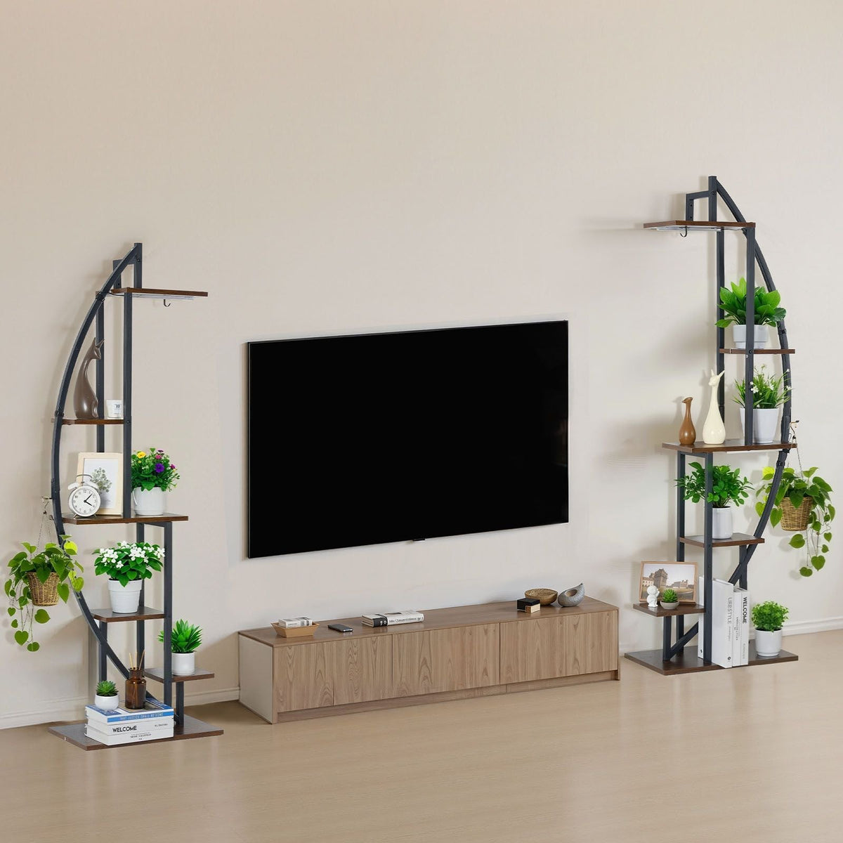 Plant Stand Indoor with Grow Lights, 63 in Tall 6-Tiered Lighted Plant Shelf, 2 Pack Metal Corner Plants Holder, 3 Timer & 10 Brightness, Half-Moon Shaped Flower Display Rack for Living Room