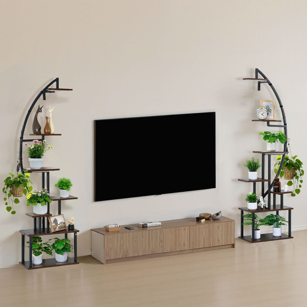 Plant Stand Indoor with Grow Lights, 65.5 in Tall 7-Tiered Lighted Plant Shelf, 2 Pack Metal Corner Plants Holder, 3 Timer & 10 Brightness, Half-Moon Shaped Flower Display Rack for Living Room