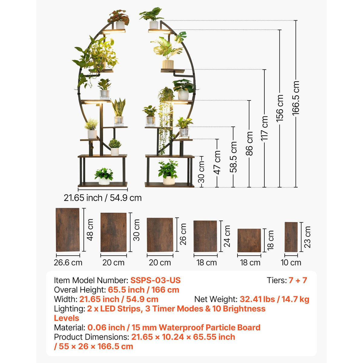 Plant Stand Indoor with Grow Lights, 65.5 in Tall 7-Tiered Lighted Plant Shelf, 2 Pack Metal Corner Plants Holder, 3 Timer & 10 Brightness, Half-Moon Shaped Flower Display Rack for Living Room