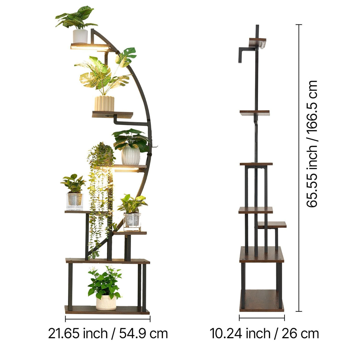 Plant Stand Indoor with Grow Lights, 65.5 in Tall 7-Tiered Lighted Plant Shelf, 2 Pack Metal Corner Plants Holder, 3 Timer & 10 Brightness, Half-Moon Shaped Flower Display Rack for Living Room