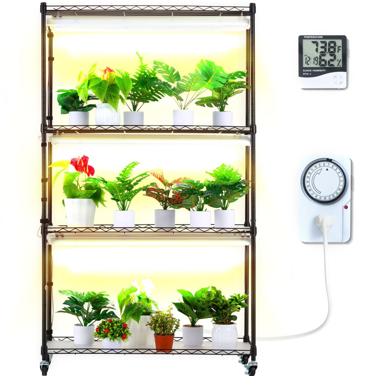 Plant Stand with Grow Light, 4 Tiers Plant Shelf with 3000K 180W LED Full Spectrum Light for Indoor Plants, Grow Light Shelf with Timer for Seed Starting 35.4" L x 13.8" W x 59.1" H