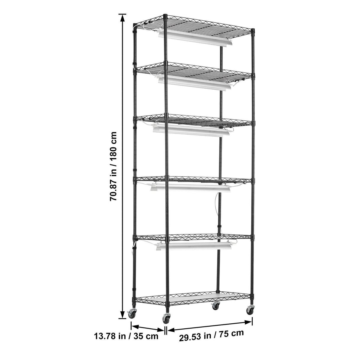 Plant Stand with Grow Light, 6-Tier Large Tall Plant Shelf with 150W Full Spectrum Grow Light, 3 Mode LED Plant Light with Timer and Wheel for Seed Starting 29.5" L x 13.8" W x 70.9" H