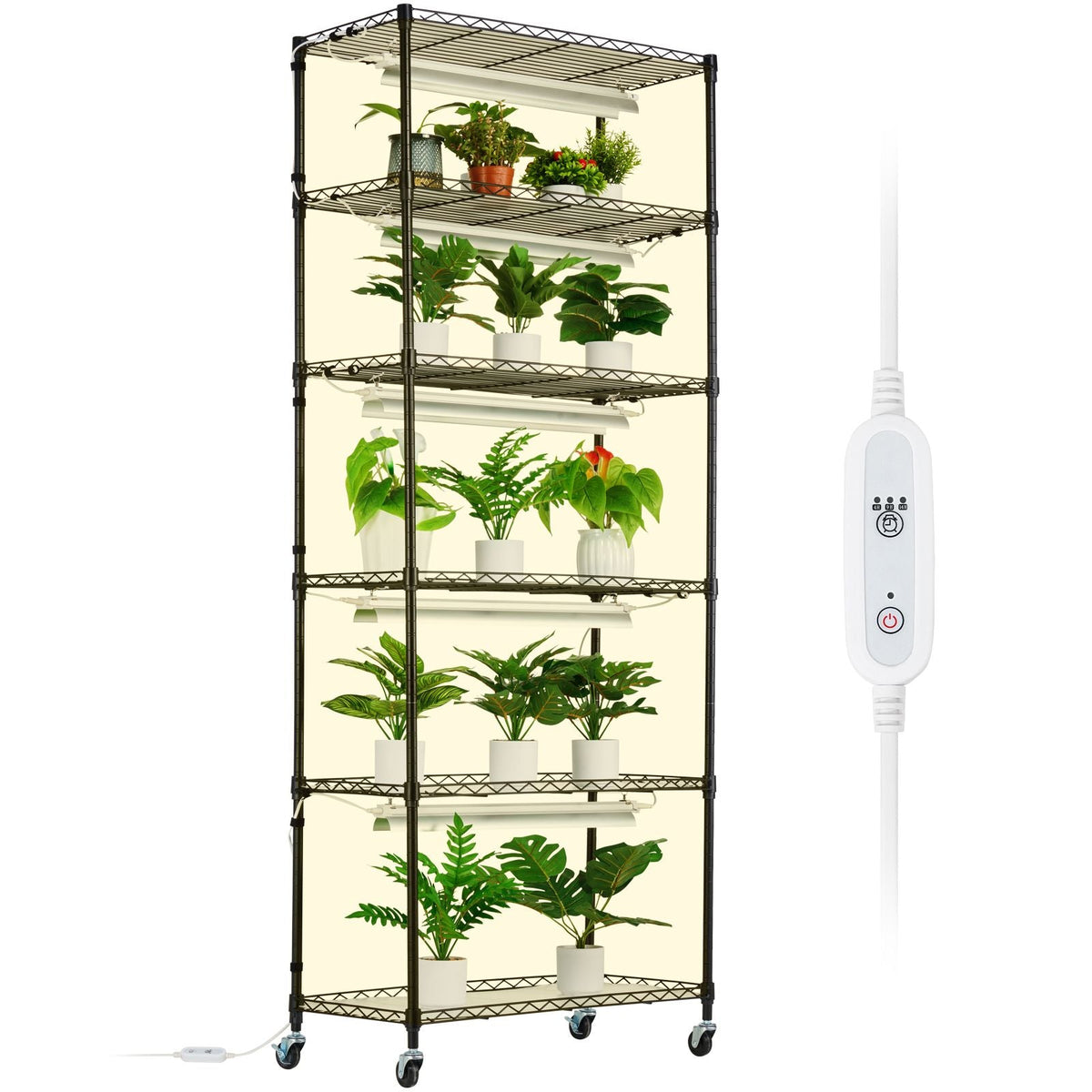 Plant Stand with Grow Light, 6-Tier Large Tall Plant Shelf with 150W Full Spectrum Grow Light, 3 Mode LED Plant Light with Timer and Wheel for Seed Starting 29.5" L x 13.8" W x 70.9" H