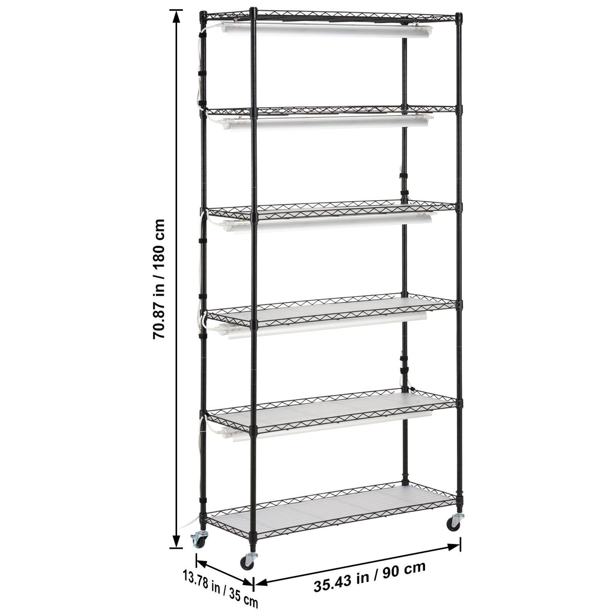 Plant Stand with Grow Light, 6-Tier Large Tall Plant Shelf with 150W Full Spectrum Grow Light, Indoor LED Plant Light with Timer and Wheel for Seed Starting 35.4" L x 13.8" W x 70.9" H