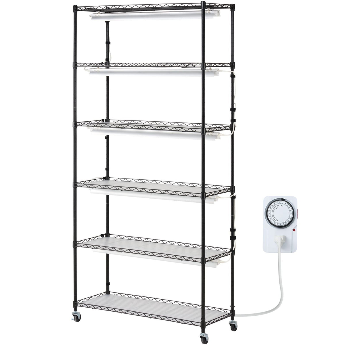 Plant Stand with Grow Light, 6-Tier Large Tall Plant Shelf with 150W Full Spectrum Grow Light, Indoor LED Plant Light with Timer and Wheel for Seed Starting 35.4" L x 13.8" W x 70.9" H