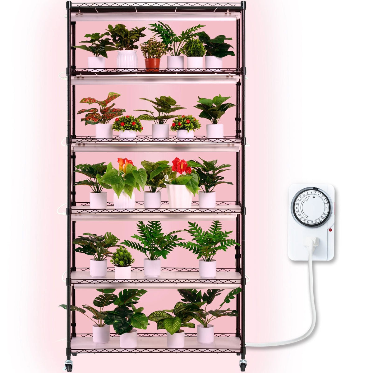 Plant Stand with Grow Light, 6-Tier Large Tall Plant Shelf with 150W Full Spectrum Grow Light, Indoor LED Plant Light with Timer and Wheel for Seed Starting 35.4" L x 13.8" W x 70.9" H