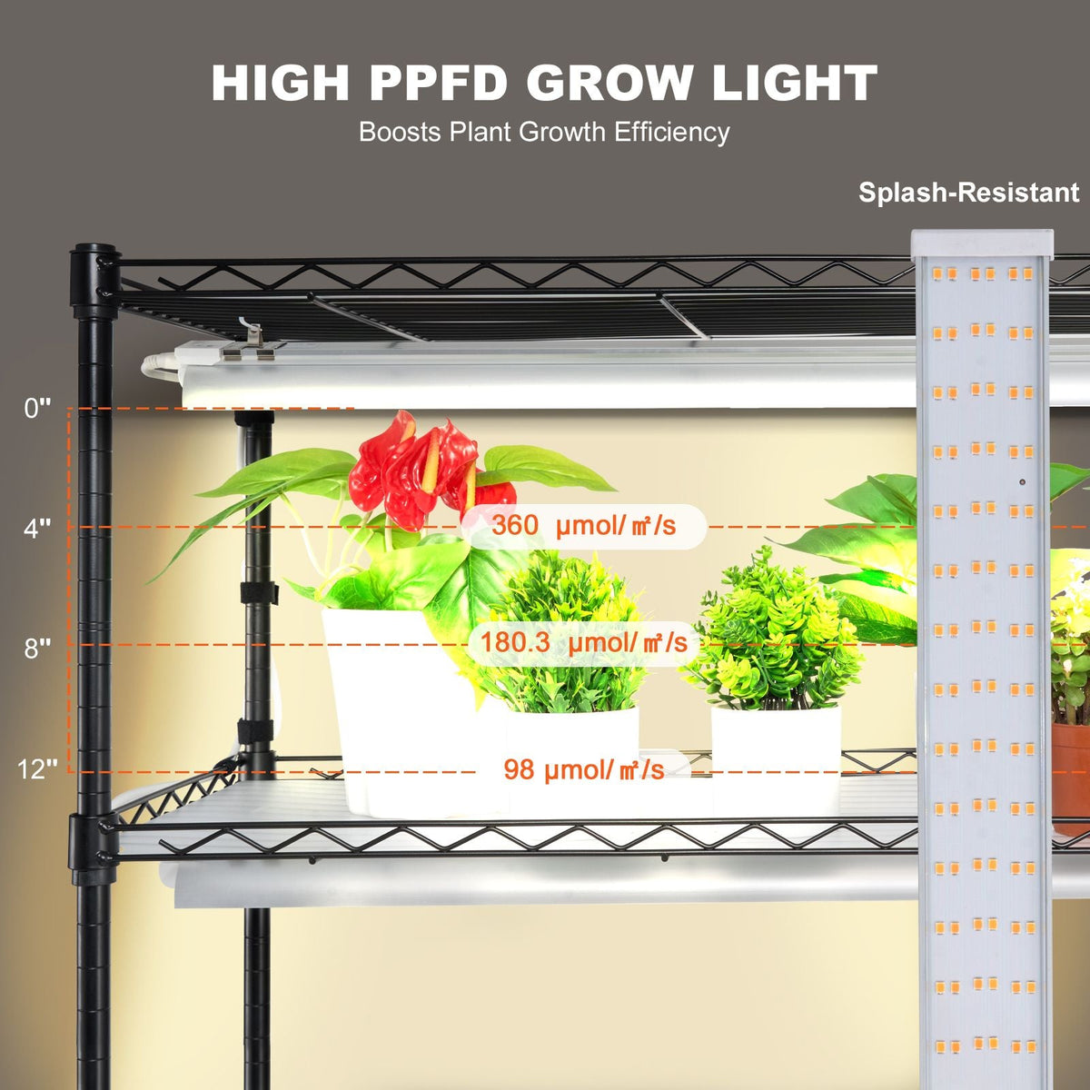 Plant Stand with Grow Light, 6-Tier Large Tall Plant Shelf with 3000K 200W Full Spectrum Grow Light, Indoor Grow Light Shelf with Timer and Wheel for Seed Starting 47.2" L x 13.8" W x 70.8" H