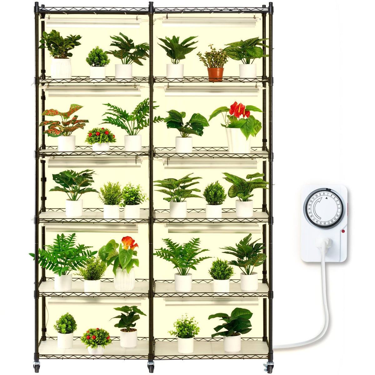 Plant Stand with Grow Light, 6-Tier Large Tall Plant Shelf with 3000K 200W Full Spectrum Grow Light, Indoor Grow Light Shelf with Timer and Wheel for Seed Starting 47.2" L x 13.8" W x 70.8" H