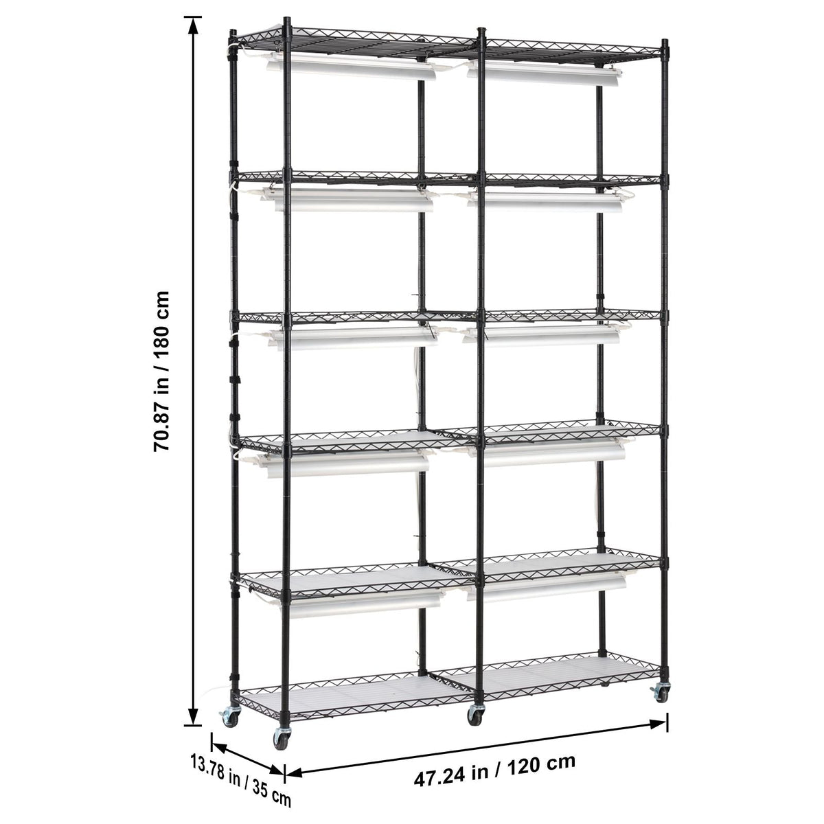 Plant Stand with Grow Light, 6-Tier Large Tall Plant Shelf with 3000K 200W Full Spectrum Grow Light, Indoor Grow Light Shelf with Timer and Wheel for Seed Starting 47.2" L x 13.8" W x 70.8" H