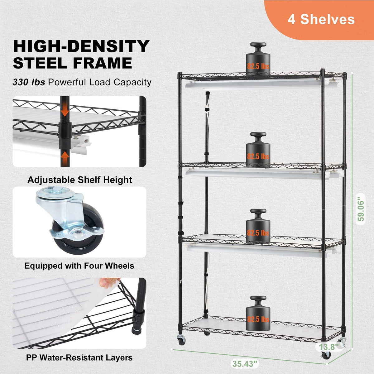 Plant Stand with Grow Light, Grow Light Shelf with Cover and Thermometer, 4 Tiers 180W Plant Shelf with Grow Light, Full Spectrum Light Mini Greenhouse Plant Stand with Timer for Seed Starting