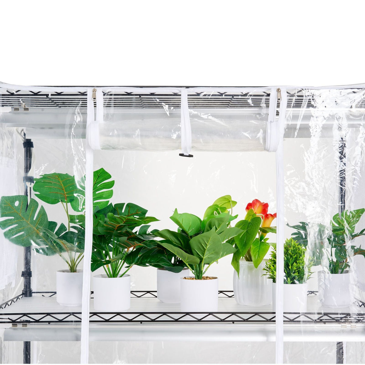 Plant Stand with Grow Light, Grow Light Shelf with Cover and Thermometer, 4 Tiers 180W Plant Shelf with Grow Light, Full Spectrum Light Mini Greenhouse Plant Stand with Timer for Seed Starting