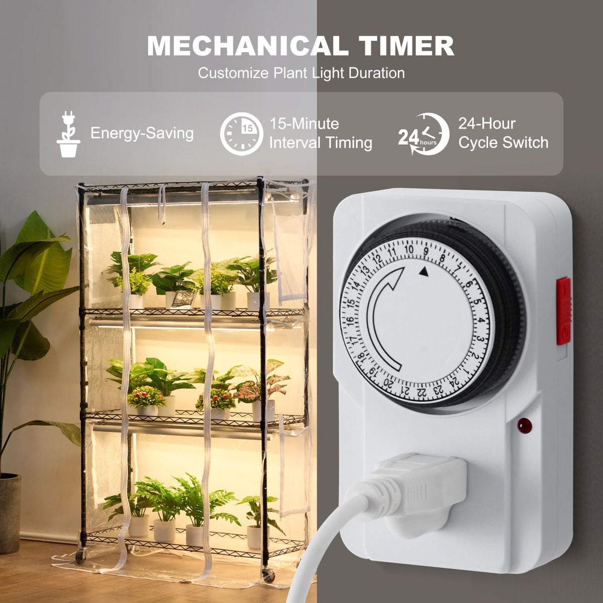 Plant Stand with Grow Light, Grow Light Shelf with Cover and Thermometer, 4 Tiers 180W Plant Shelf with Grow Light, Full Spectrum Light Mini Greenhouse Plant Stand with Timer for Seed Starting