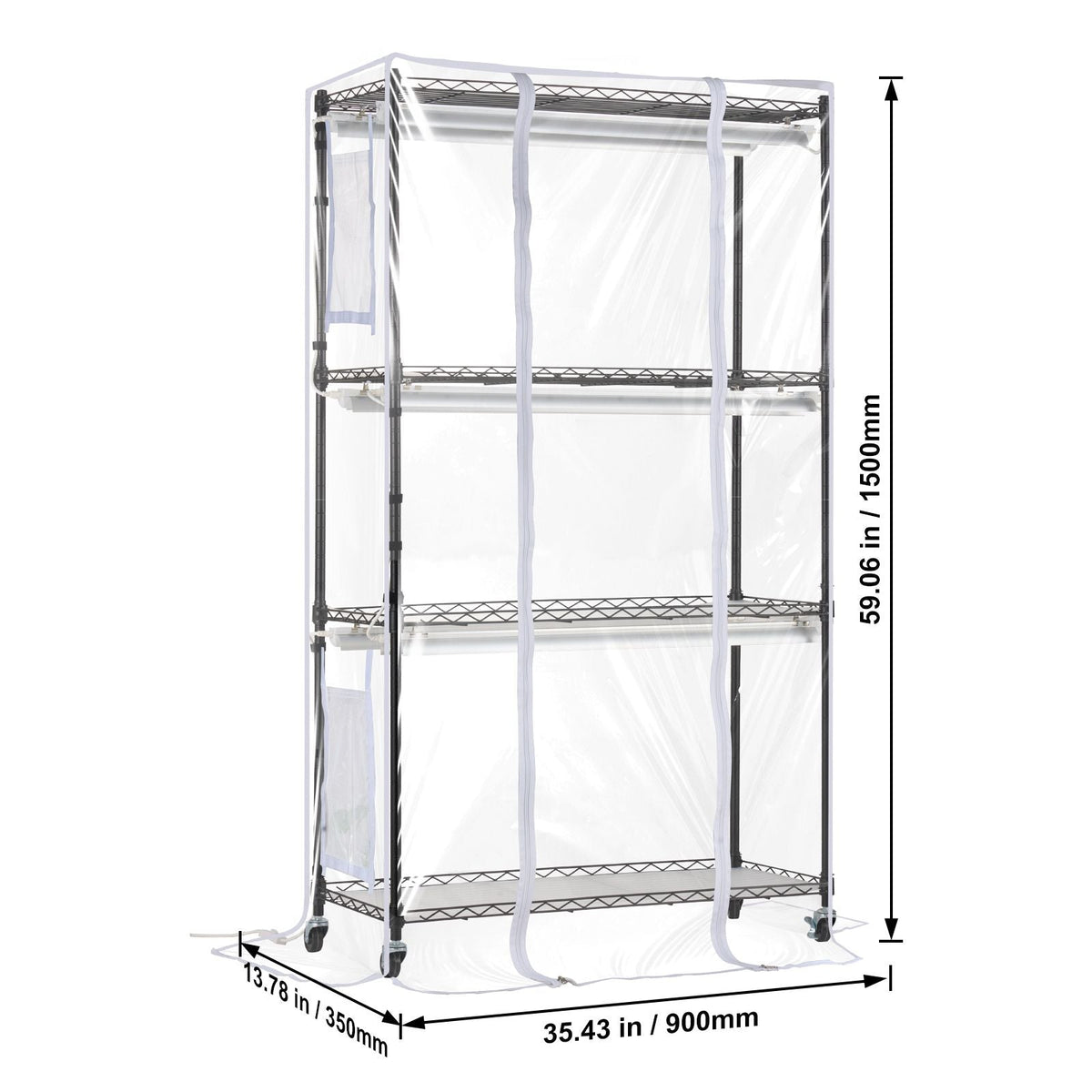 Plant Stand with Grow Light, Grow Light Shelf with Cover and Thermometer, 4 Tiers 180W Plant Shelf with Grow Light, Full Spectrum Light Mini Greenhouse Plant Stand with Timer for Seed Starting