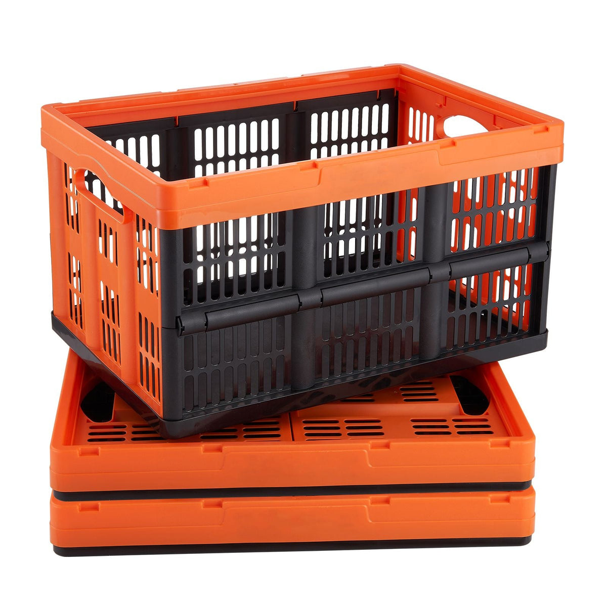 Plastic Collapsible Storage Basket, 45L 3 Packs, Folding Stackable Storage Containers/Bins with Handles, Large Heavy Duty Containers for Clothes, Toys, Books, Snack, Shoes and Grocery Organizing