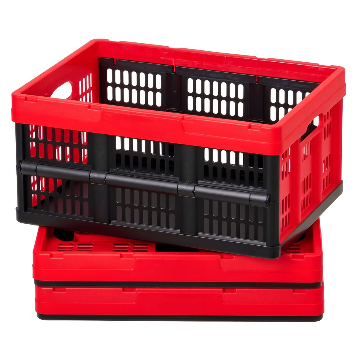 Plastic Collapsible Storage Bins, 32L 3 Packs, Stackable Folding Storage Crates with Handles, Holds 26 lbs Per Bin, Foldable Heavy Duty Containers, Space-Saving Baskets, for Home Organizing