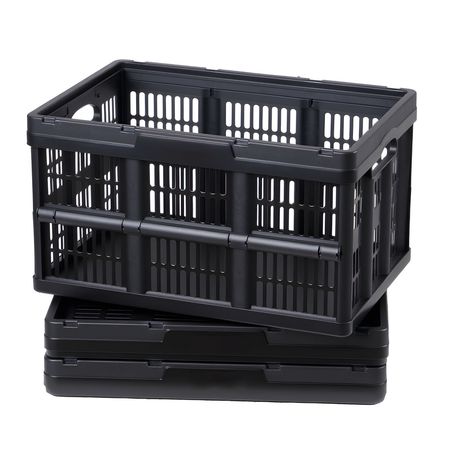 Plastic Collapsible Storage Bins, 45L 3 Packs, Stackable Folding Storage Crates with Handles, Holds 33 lbs Per Bin, Foldable Heavy Duty Containers, Space-Saving Baskets, for Home Organizing