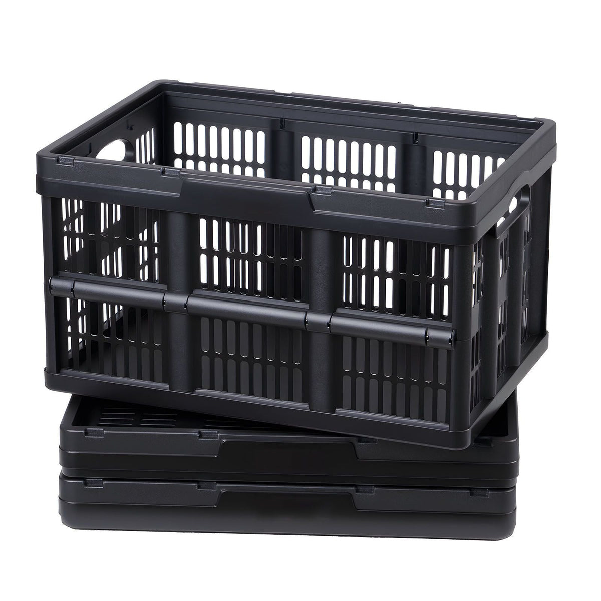 Plastic Collapsible Storage Bins, 45L 3 Packs, Stackable Folding Storage Crates with Handles, Holds 33 lbs Per Bin, Foldable Heavy Duty Containers, Space-Saving Baskets, for Home Organizing