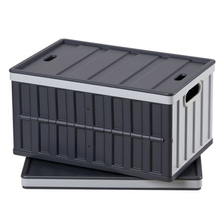 Plastic Collapsible Storage Bins with Lids, 65L 2 Packs, Stackable Folding Storage Crates with Handles, Holds 84 lbs Per Bin, Heavy Duty Containers, Space-Saving Baskets, for Home Organizing