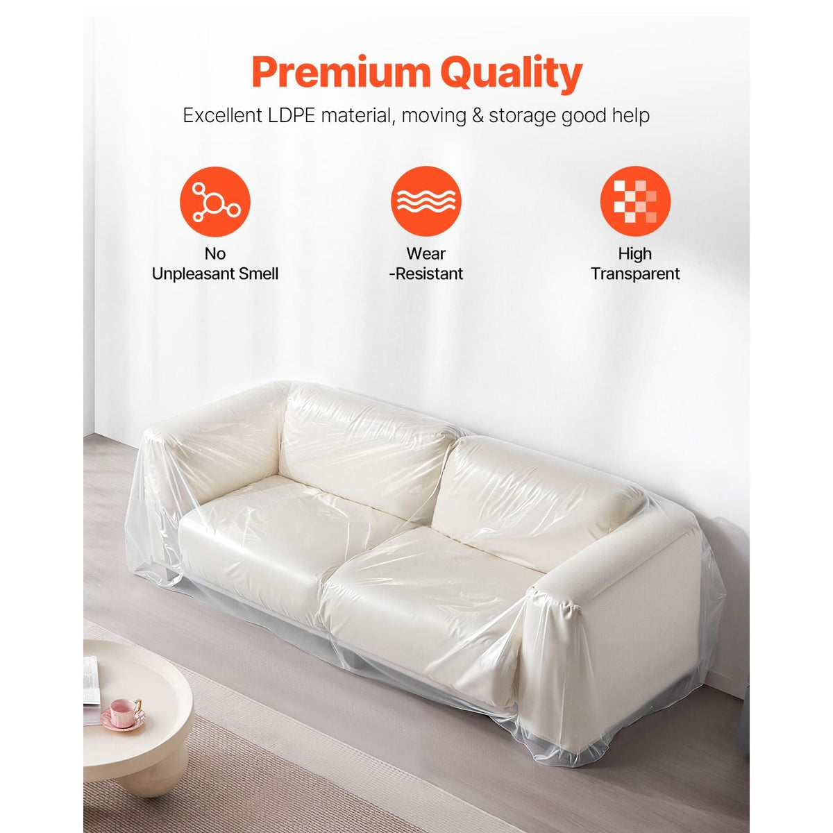 Plastic Couch Cover, 4 Mil Thickened Sofa Cover for Moving, Heavy-Duty Clear Couch Cover with Wide Opening Design, Wear-Resistant & Waterproof Plastic Shield Covers for Couch, 92 x 62 x 42 inch