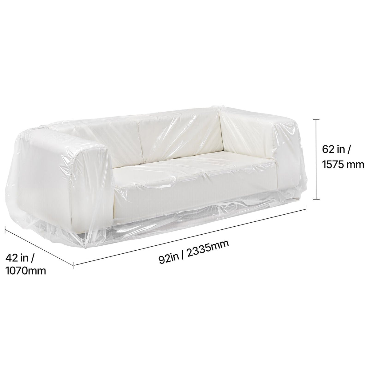 Plastic Couch Cover, 4 Mil Thickened Sofa Cover for Moving, Heavy-Duty Clear Couch Cover with Wide Opening Design, Wear-Resistant & Waterproof Plastic Shield Covers for Couch, 92 x 62 x 42 inch
