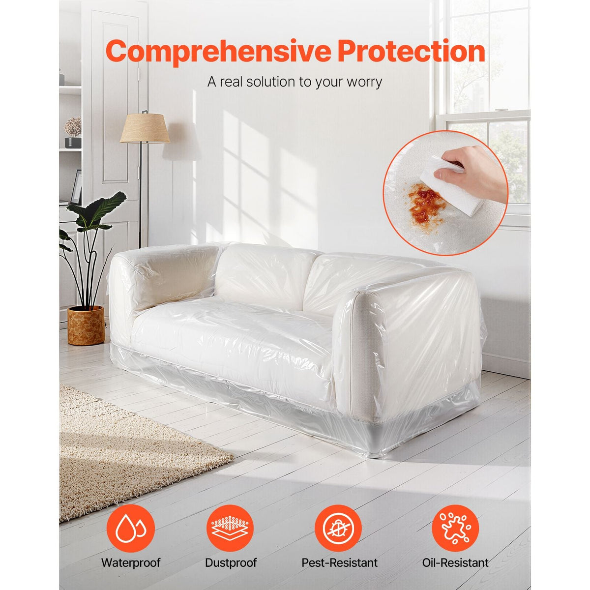 Plastic Couch Cover, 4 Mil Thickened Sofa Cover for Moving, Heavy-Duty Clear Couch Cover with Wide Opening Design, Wear-Resistant & Waterproof Plastic Shield Covers for Couch, 92 x 62 x 42 inch