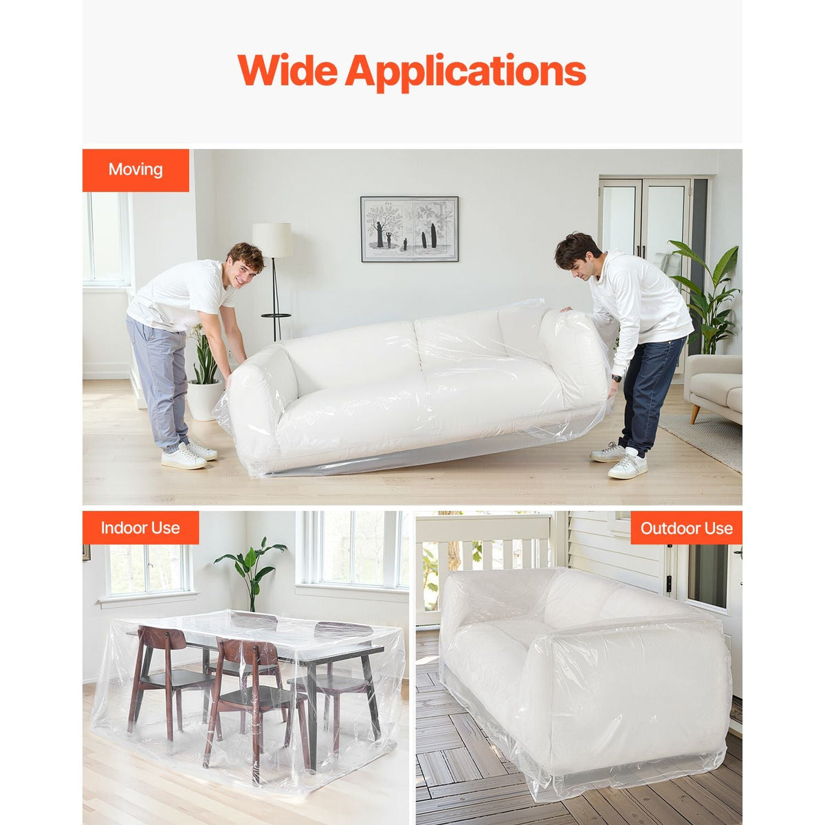 Plastic Couch Cover, 4 Mil Thickened Sofa Cover for Moving, Heavy-Duty Clear Couch Cover with Wide Opening Design, Wear-Resistant & Waterproof Plastic Shield Covers for Couch, 92 x 62 x 42 inch
