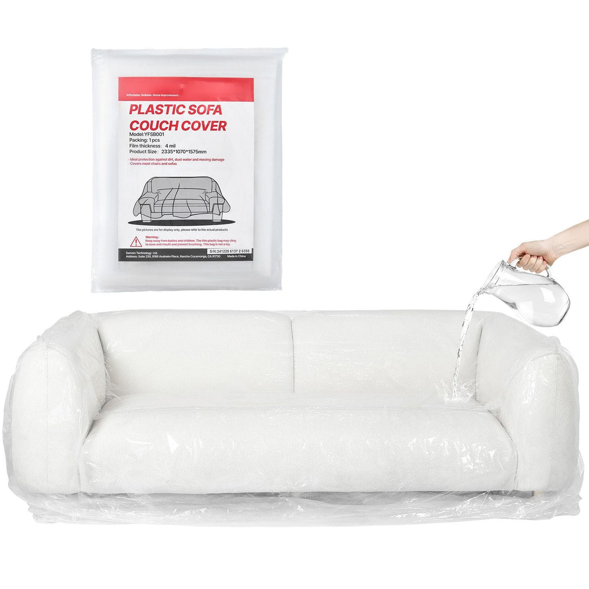Plastic Couch Cover, 4 Mil Thickened Sofa Cover for Moving, Heavy-Duty Clear Couch Cover with Wide Opening Design, Wear-Resistant & Waterproof Plastic Shield Covers for Couch, 92 x 62 x 42 inch