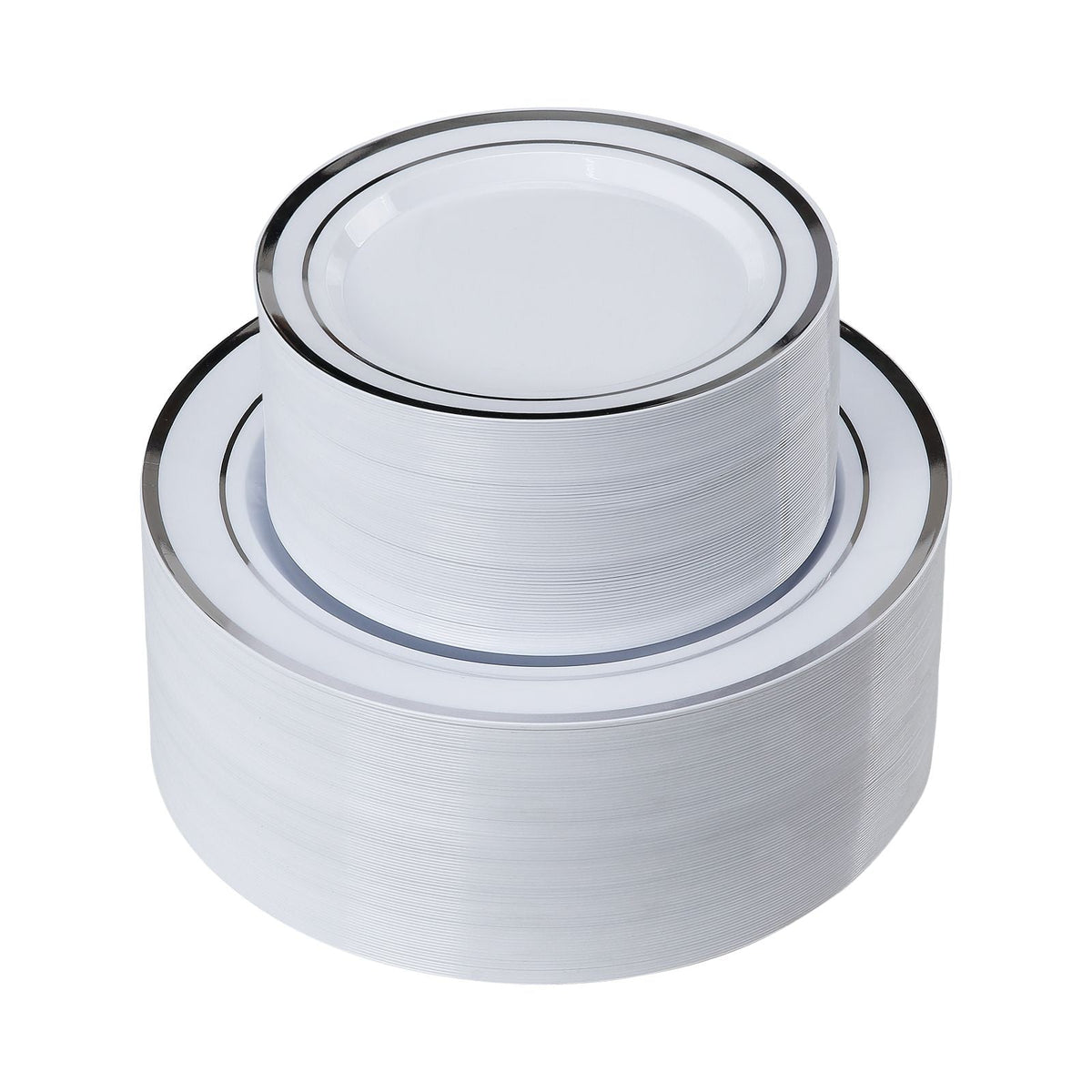Plastic Disposable Plates, 350 Pcs Plastic Dinnerware Set, Include 50 Dinner Plates, 50 Dessert Plates, 50 Pre-Rolled Napkins, 50 Forks, 50 Knives, 50 Spoons, and 50 Cups, for Party and Wedding