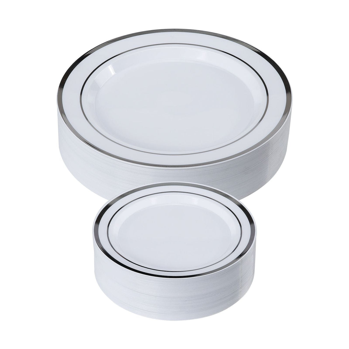 Plastic Disposable Plates, 350 Pcs Plastic Dinnerware Set, Include 50 Dinner Plates, 50 Dessert Plates, 50 Pre-Rolled Napkins, 50 Forks, 50 Knives, 50 Spoons, and 50 Cups, for Party and Wedding