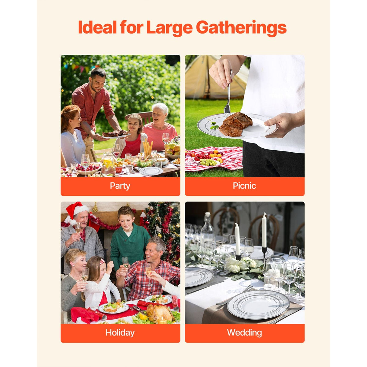 Plastic Disposable Plates, 350 Pcs Plastic Dinnerware Set, Include 50 Dinner Plates, 50 Dessert Plates, 50 Pre-Rolled Napkins, 50 Forks, 50 Knives, 50 Spoons, and 50 Cups, for Party and Wedding
