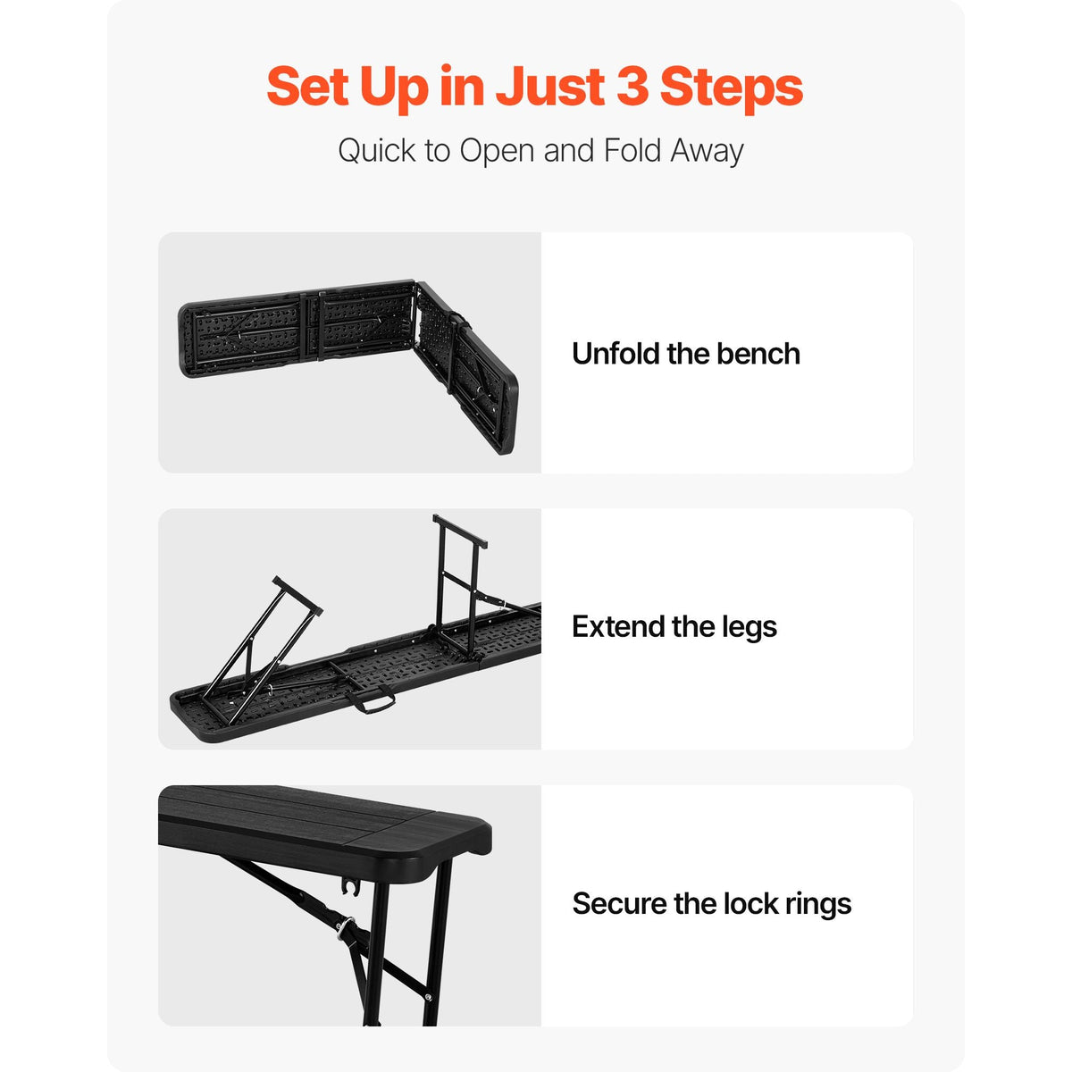 Plastic Folding Bench, 6 ft Portable Bench for Outdoor Picnic Party Camping Dining, Foldable Smooth HDPE Seat for Garden Soccer Multipurpose Entertaining Activities, 2 Pack, 2 Carry Bags, Black