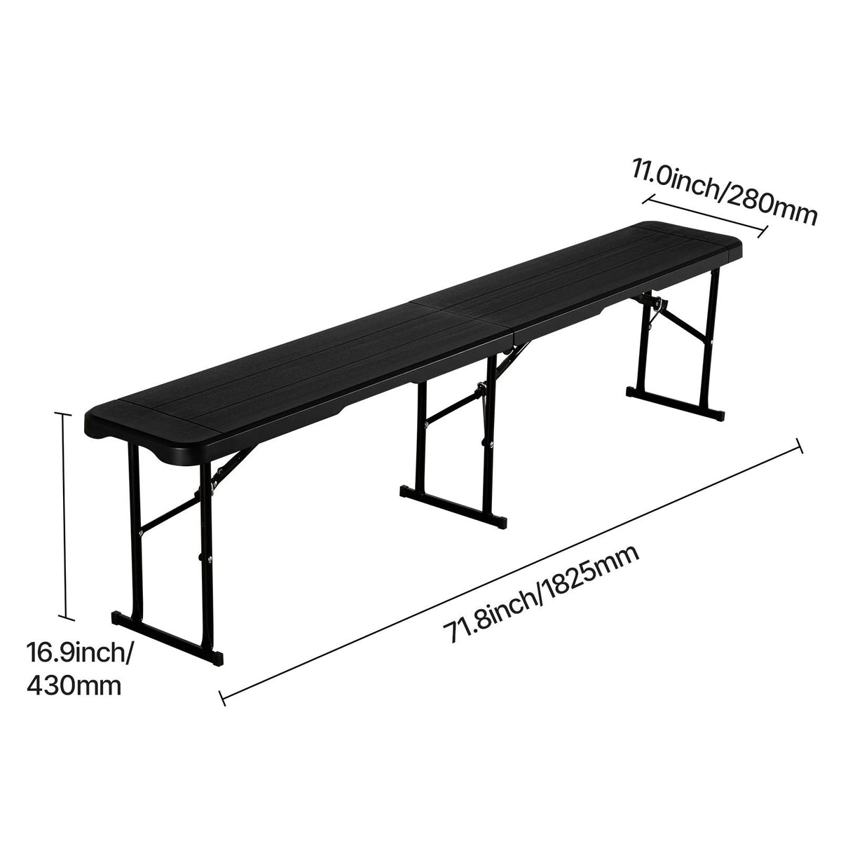 Plastic Folding Bench, 6 ft Portable Bench for Outdoor Picnic Party Camping Dining, Foldable Smooth HDPE Seat for Garden Soccer Multipurpose Entertaining Activities, 2 Pack, 2 Carry Bags, Black